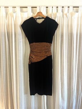 Dark Purple Vintage Dress with Bronze Waist Accent - Women's Cocktail Dress